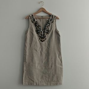 Michael Kors cream linen tunic-collar shift dress